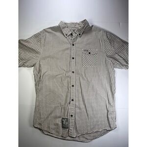 LRG Button Down Shirt Mens XL Grey Gingham Check Short Sleeve Streetwear Casual